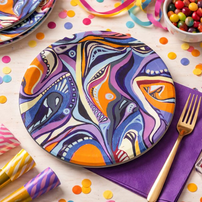Art Deco pattern - blue and orange Paper Plate (Creator Uploaded)