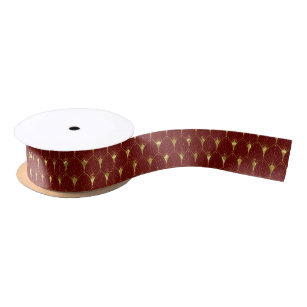 Art Deco Pattern Gold and Red Satin Ribbon