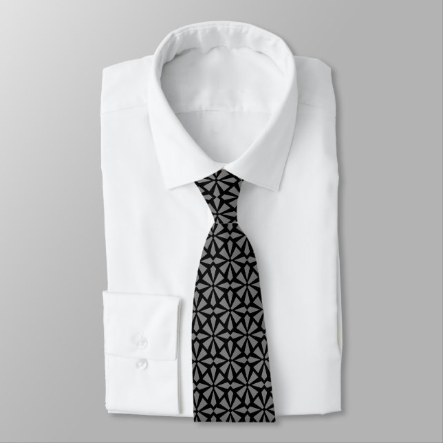 Art Deco Pattern II - Grey on Black Tie (Tied)