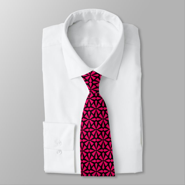 Art Deco Pattern II - Neon Red on Black Tie (Tied)