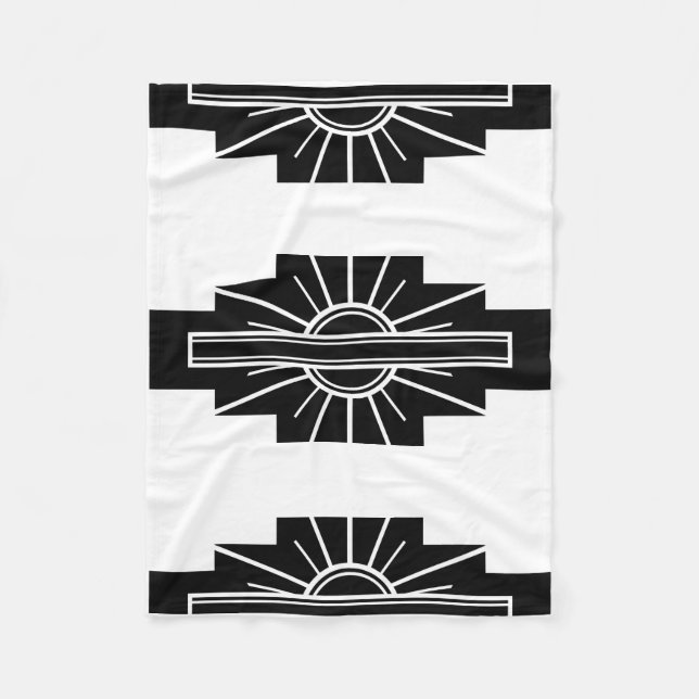 Art Deco Pattern in Black Fleece Blanket (Front)