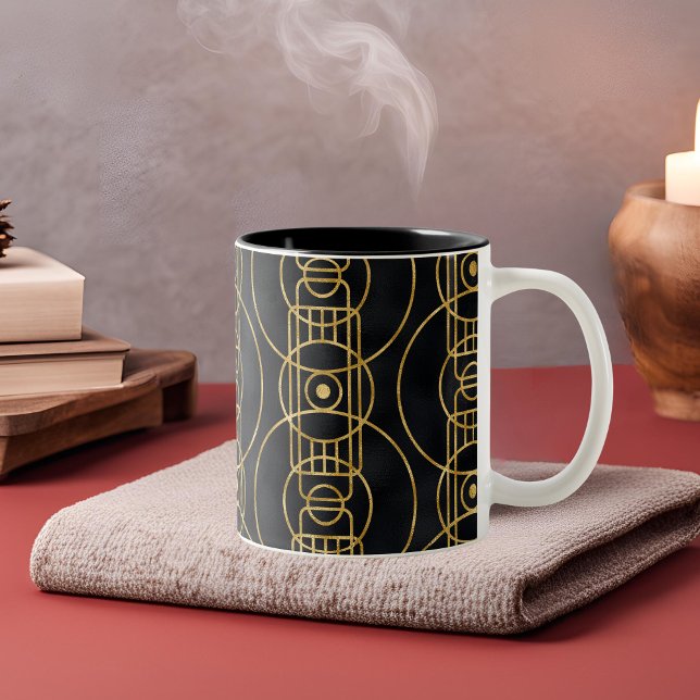 Art Deco pattern in black & gold Two-Tone Coffee Mug (Creator Uploaded)