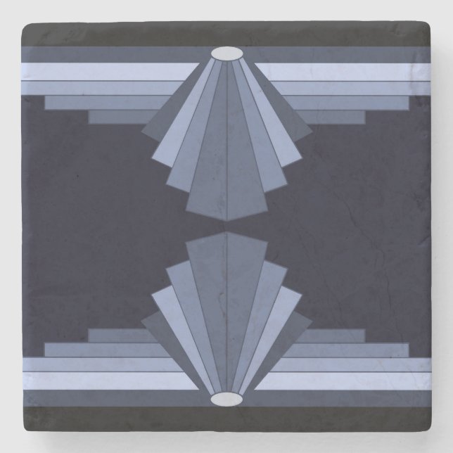 Art Deco Pattern in Blue-Gray & black background Stone Coaster (Front)