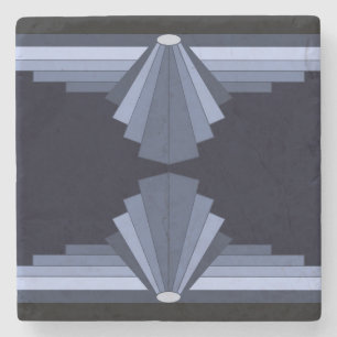 Art Deco Pattern in Blue-Grey & black background Stone Coaster