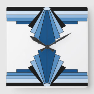 Art Deco Pattern in Blues and Black Square Wall Clock