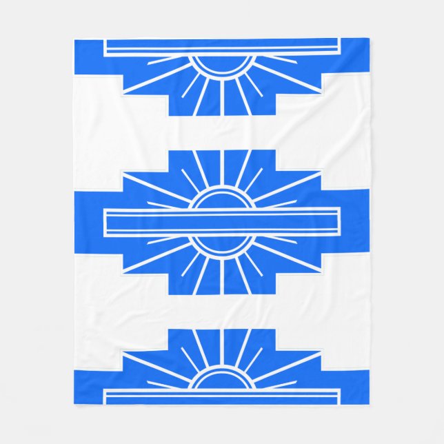 Art Deco Pattern in Blues Fleece Blanket (Front)