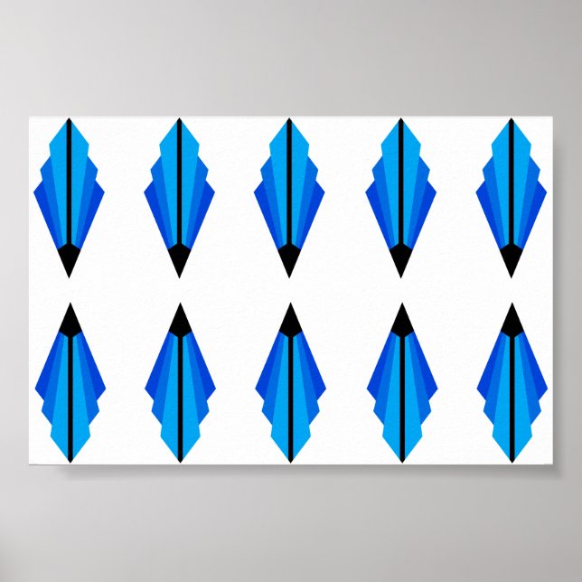 Art Deco Pattern in Blues Poster (Front)