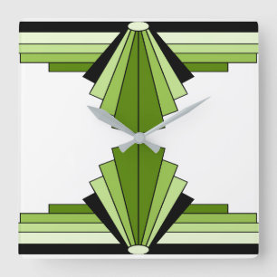 Art Deco Pattern in Greens and black Square Wall Clock