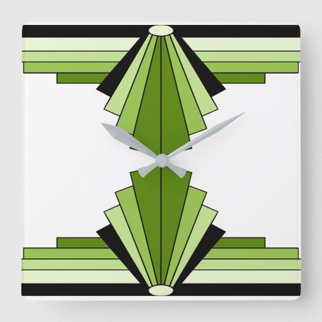 Art Deco Pattern in Greens and black Square Wall Clock (Front)