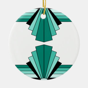 Art Deco Pattern in Greens Ceramic Tree Decoration