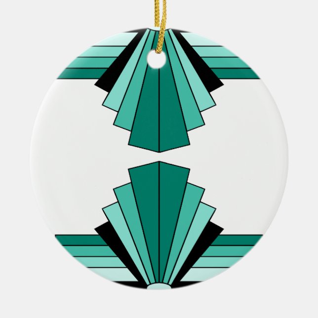 Art Deco Pattern in Greens Ceramic Tree Decoration (Front)