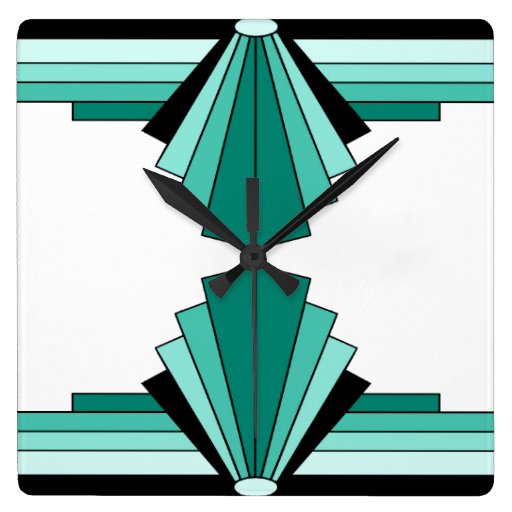 Image of Art Deco Pattern in Greens Square Wall Clock
