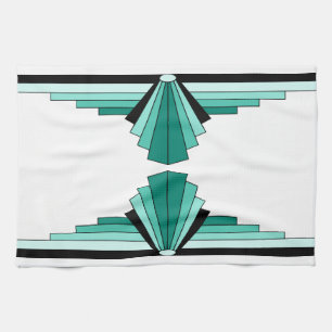 Art Deco Pattern in Greens Tea Towel