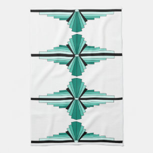 Art Deco Pattern in Greens Tea Towel