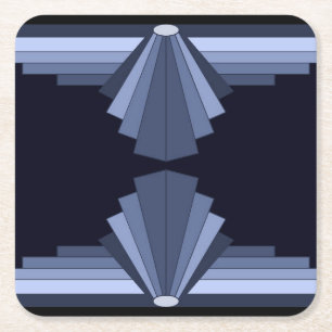 Art Deco Pattern in Grey-Blues Square Paper Coaster