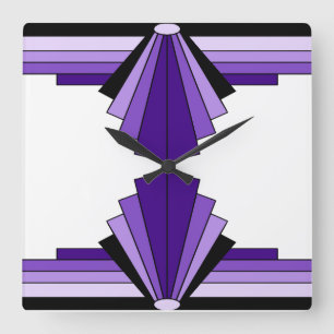 Art Deco Pattern in Purples Square Wall Clock