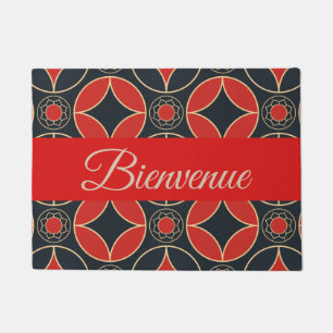art deco pattern in red and black -bienvenue doormat