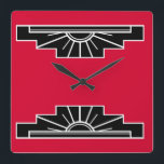 Art Deco Pattern in Red, Black and White Square Wa Square Wall Clock<br><div class="desc">Based on classic art deco shapes,  this pattern in red will suit decor of that era</div>