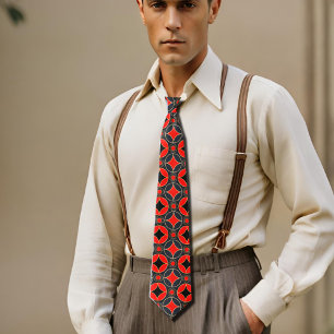 Art  Deco  pattern in redand  black  Tie