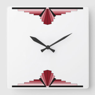 Art Deco Pattern in Reds Square Wall Clock