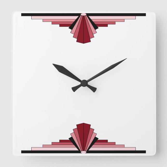 Art Deco Pattern in Reds Square Wall Clock (Front)
