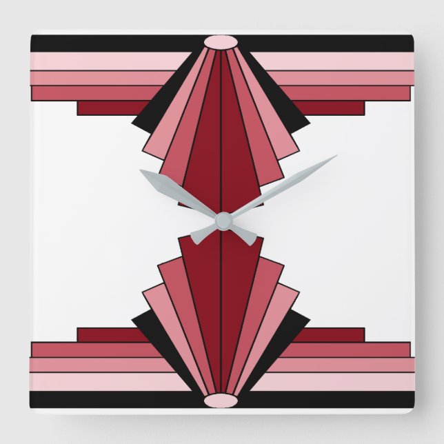 Art Deco Pattern in Reds Square Wall Clock (Front)