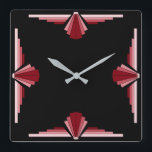 Art Deco Pattern in reds Square Wall Clock<br><div class="desc">Classic art deco pattern,  recreated in varying shades of red and black</div>
