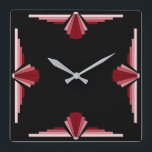 Art Deco Pattern in reds Square Wall Clock<br><div class="desc">Classic art deco pattern,  recreated in varying shades of red and black</div>