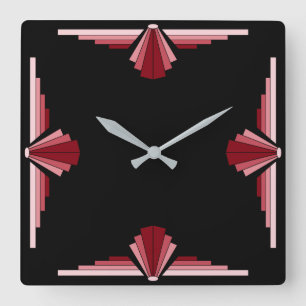 Art Deco Pattern in reds Square Wall Clock