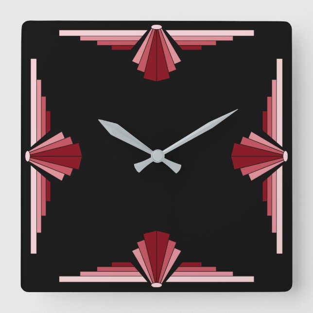 Art Deco Pattern in reds Square Wall Clock (Front)
