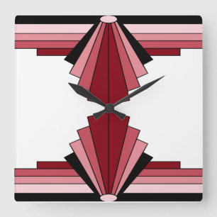 Art Deco Pattern in Reds Square Wall Clock
