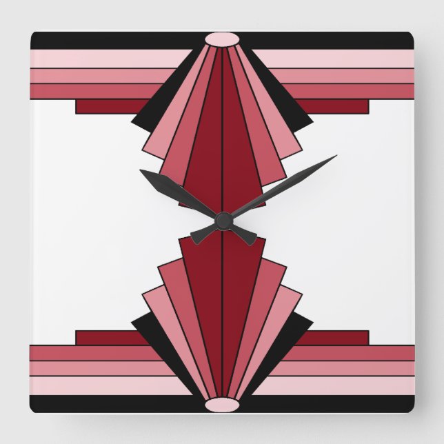 Art Deco Pattern in Reds Square Wall Clock (Front)