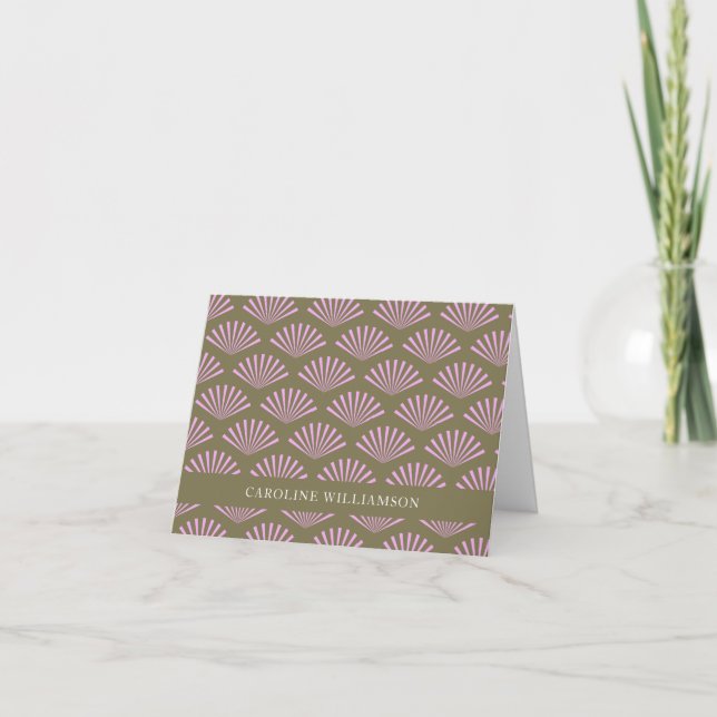 Art Deco Pattern Olive and Lavender Personalised  Note Card (Front)