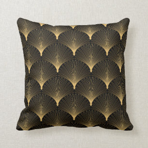 Art Deco Pattern. Seamless black and gold backgrou Cushion