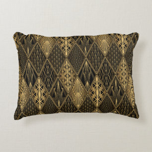 Art Deco Pattern. Seamless black and gold backgrou Decorative Cushion