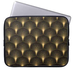 Art Deco Pattern. Seamless black and gold backgrou Laptop Sleeve
