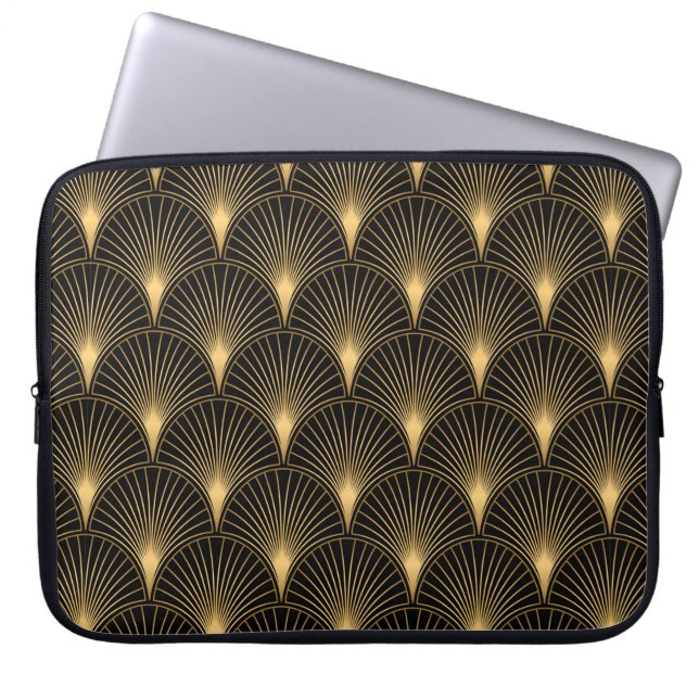 Art Deco Pattern. Seamless black and gold backgrou Laptop Sleeve (Front)