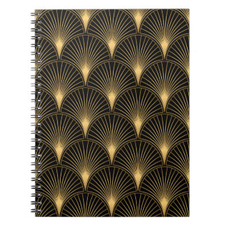 Art Deco Pattern. Seamless black and gold backgrou Notebook