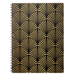Art Deco Pattern. Seamless black and gold backgrou Notebook