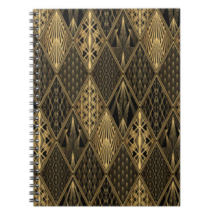 Art Deco Pattern. Seamless black and gold backgrou Notebook