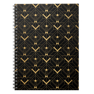 Art Deco Pattern. Seamless black and gold backgrou Notebook