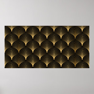 Art Deco Pattern. Seamless black and gold backgrou Poster