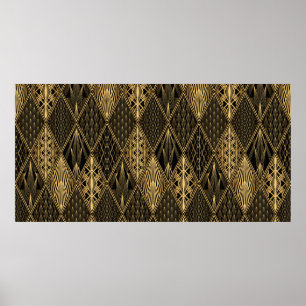 Art Deco Pattern. Seamless black and gold backgrou Poster