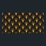 Art Deco Pattern. Seamless black and gold backgrou Poster<br><div class="desc">Art Deco Pattern. Seamless black and gold background. Metallic shells or scales lace ornament. Minimalistic geometric design. Vintage lines. 1920-30s motifs. Luxury vintage illustration</div>