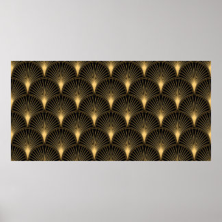 Art Deco Pattern. Seamless black and gold backgrou Poster