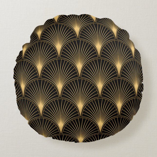 Art Deco Pattern. Seamless black and gold backgrou Round Cushion (Front)