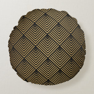 Art Deco Pattern. Seamless black and gold backgrou Round Cushion