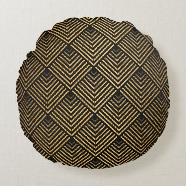 Art Deco Pattern. Seamless black and gold backgrou Round Cushion (Front)