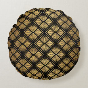 Art Deco Pattern. Seamless black and gold backgrou Round Cushion