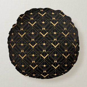 Art Deco Pattern. Seamless black and gold backgrou Round Cushion